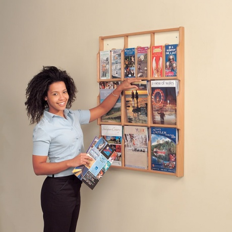 Deluxe Solid Oak Wall Mounted Literature Dispenser | Brochure Sizes: DL / A4